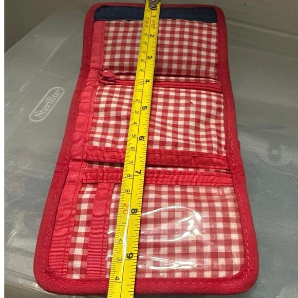 Sanrio Hello Kitty Gingham Rare patch vintage Y2K denim tri fold wallet collecti - Picture 12 of 14